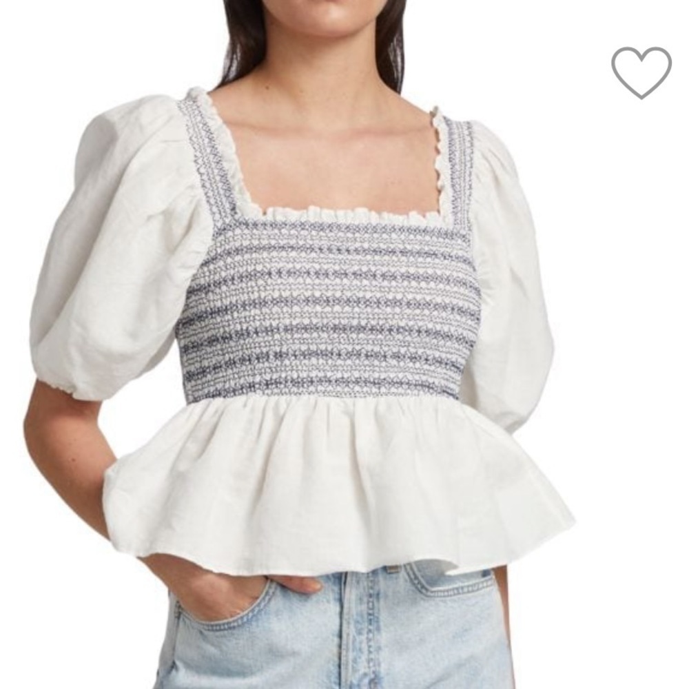 Something Navy White Smocked Peplum Top Size Medium New